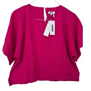 NWT • DKNY Pink Linen-Blend Top